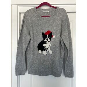 Cupcakes and Cashmere Womens Gray Christmas Santa Dog Frenchie Sweater Granny L